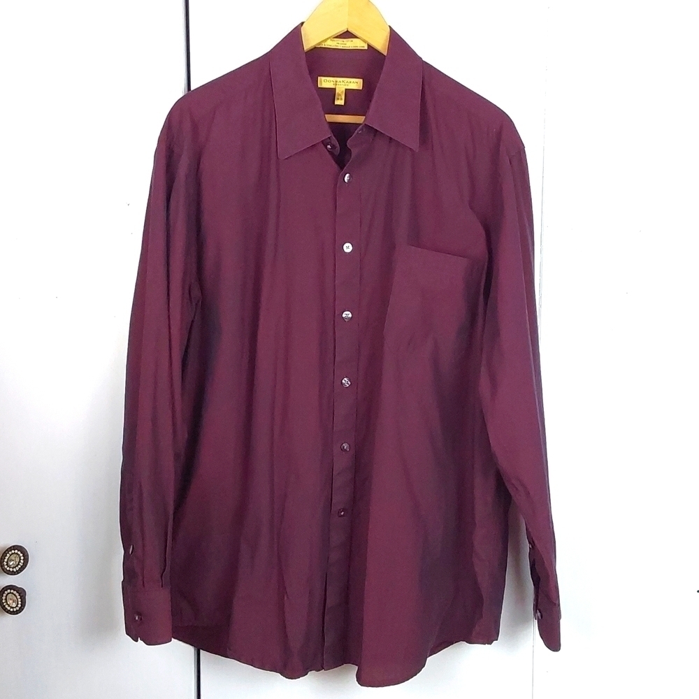 Donna Karan| Mens Burgundy Wine Sheen Pocket Longsleeve Dress Shirt Sz.XL